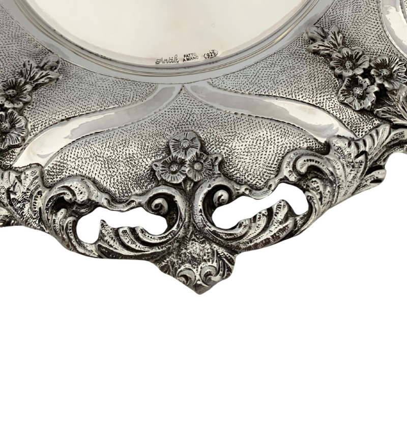 FINE 925 STERLING SILVER HANDMADE FLORAL ORNATE SWIRL MATTE & SHINY CUP & TRAY