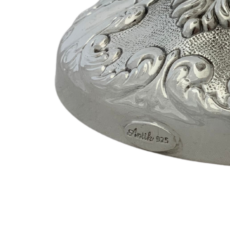 FINE 925 STERLING SILVER HANDMADE LEAF APPLIQUE STRIATED CHASED ELIYAHU CUP