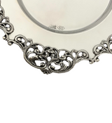 925 STERLING SILVER & GLASS INSERT HANDMADE FLUTED OPEN LACE ORNATE CUP & TRAY
