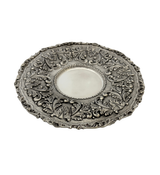 ITALY 925 STERLING SILVER HANDMADE LEAF ORNATE MATTE & SHINY CUP & TRAY & COVER