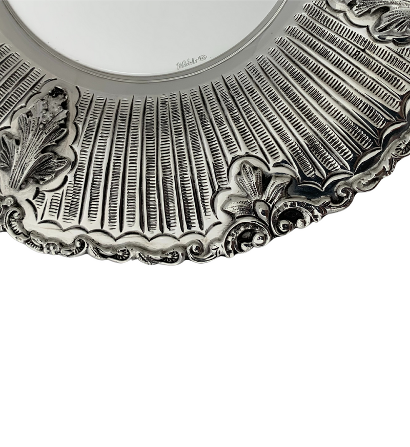 925 STERLING SILVER HANDMADE MODERN LEAF APPLIQUE STRIATED ORNATE CUP & TRAY