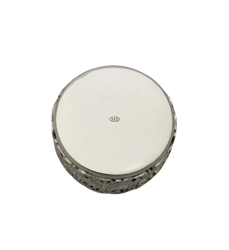 925 STERLING SILVER HANDMADE CHASED SWIRL ORNATE MATTE & SHINY ROUND SNUFF BOX