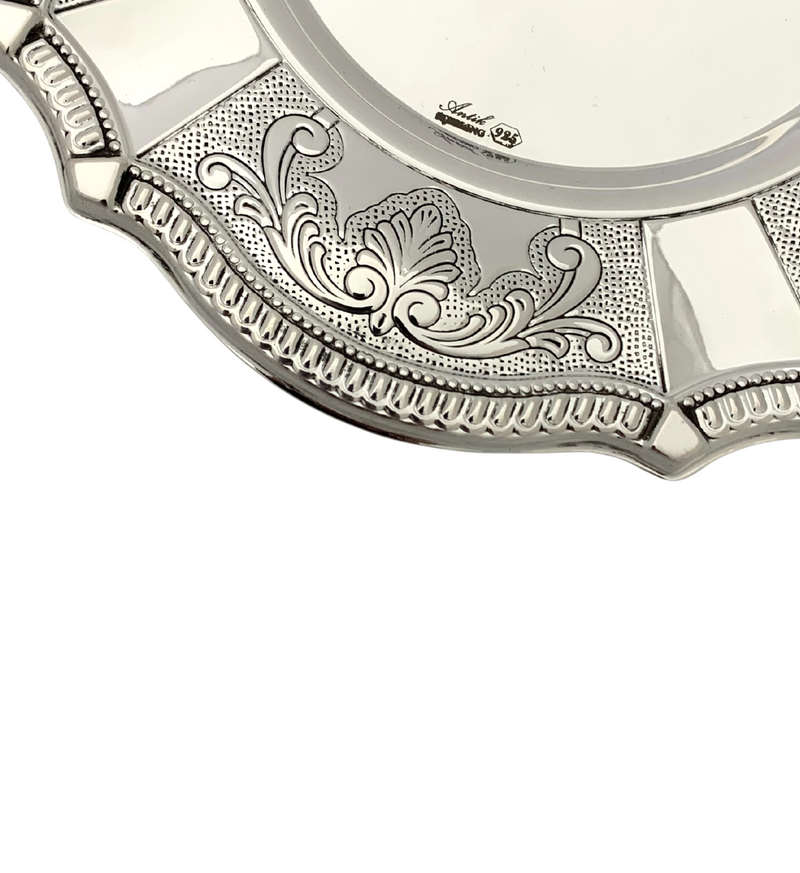 FINE 925 STERLING SILVER HANDMADE SWIRL CHASED ORNATE MATTE & SHINY CUP & TRAY