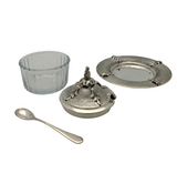 925 STERLING SILVER & GLASS HANDMADE LEAF APPLIQUE MATTE SHINY HONEY DISH & TRAY