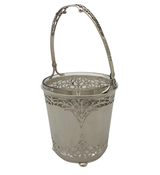 ANTIQUE 925 STERLING SILVER & GLASS HANDMADE ORNATE WOVEN ICE BUCKET & HANDLE