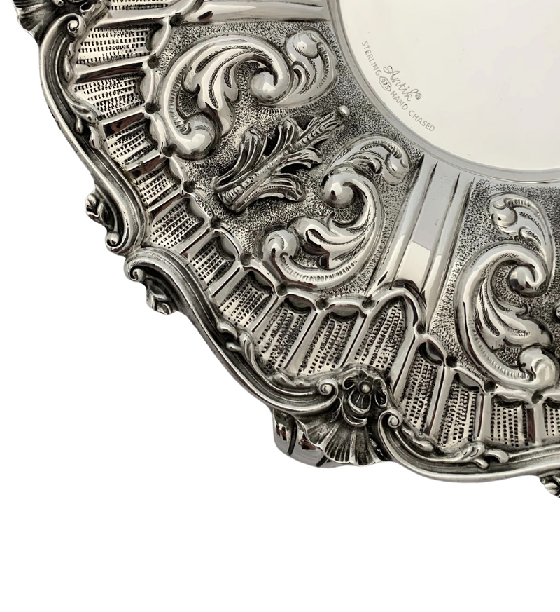 FINE 925 STERLING SILVER HANDMADE LEAF APPLIQUE ORNATE MATTE & SHINY CUP & TRAY