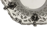 FINE 925 STERLING SILVER HANDMADE FLUTED OPEN SWIRL FLORAL APPLIQUE CUP & TRAY