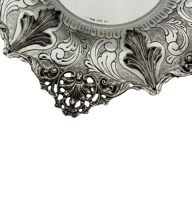 925 STERLING SILVER HANDMADE LEAF ORNATE CHASED SWIRL MATTE SHINY CUP & TRAY