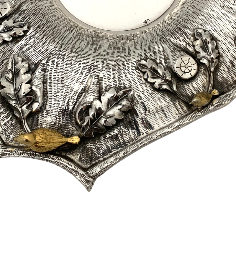 925 STERLING SILVER & GILDED HANDMADE MULTI BIRD LEAF APPLIQUE VIZNIZ CUP & TRAY