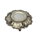 925 STERLING SILVER HANDMADE LEAF APPLIQUE CHASED SWIRL ORNATE HONEY DISH & TRAY