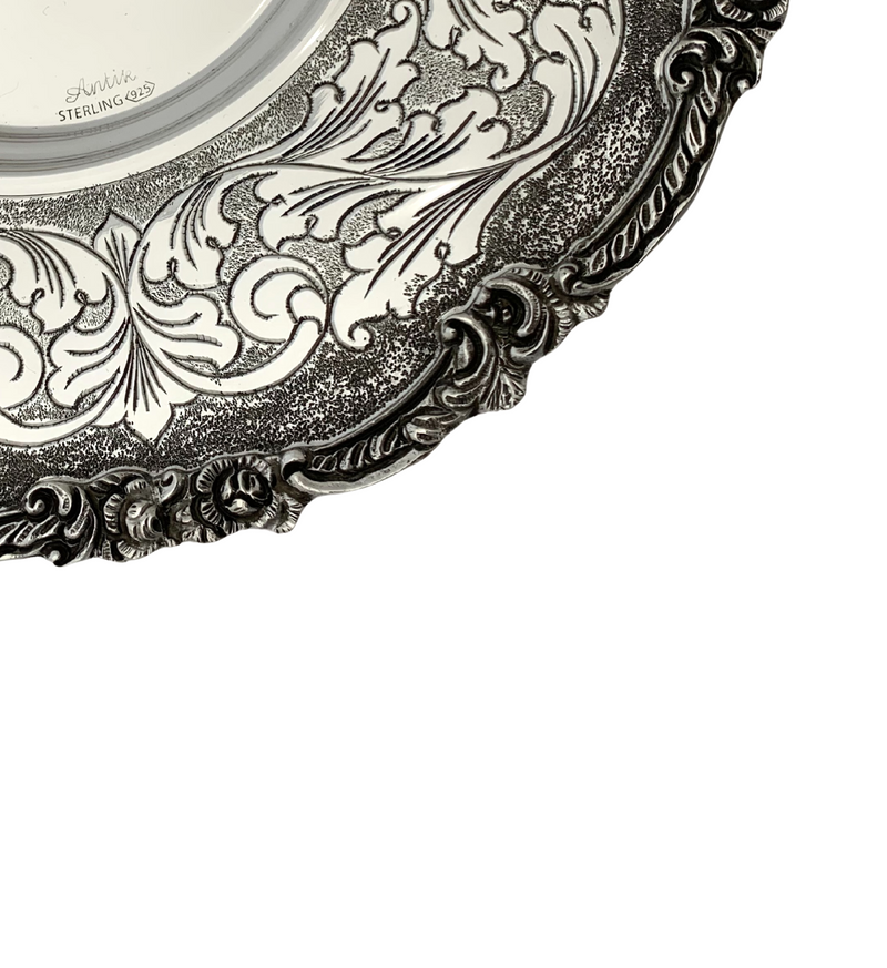 FINE 925 STERLING SILVER HANDMADE CHASED SWIRL MATTE & SHINY CUP & TRAY & COVER