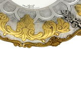 925 STERLING SILVER & GILDED HANDMADE CHASED FLORAL APPLIQUE SOUP BOWL & TRAY