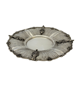 925 STERLING SILVER HANDMADE LEAF APPLIQUE CHASED STRIATED ELIYAHU CUP & TRAY