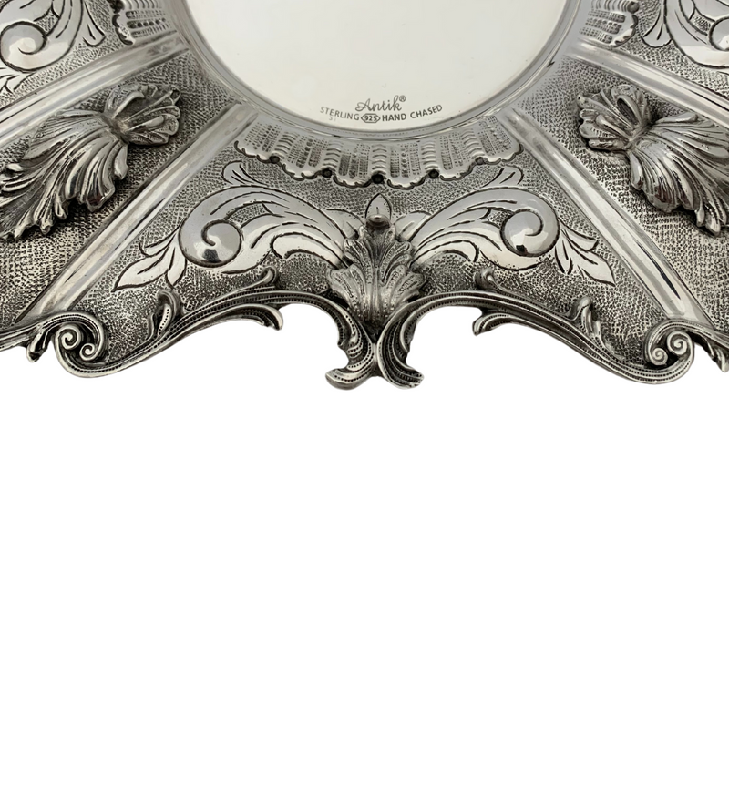 FINE 925 STERLING SILVER HANDMADE LEAF APPLIQUE ORNATE MATTE SHINY CUP & TRAY