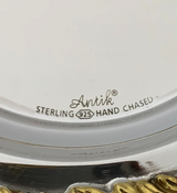 925 STERLING SILVER & GILDED HANDMADE CHASED SWIRL LACE LEAF FLORAL CUP & TRAY