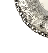 FINE 925 STERLING SILVER HANDMADE LEAF APPLIQUE CHASED SWIRL ORNATE CUP & TRAY