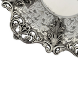 925 STERLING SILVER HANDMADE LEAF APPLIQUE LACE ORNATE MATTE SHINY CUP & TRAY