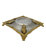 925 STERLING SILVER & GILDED HANDMADE LEAF APPLIQUE STRIATED HONEY DISH & TRAY