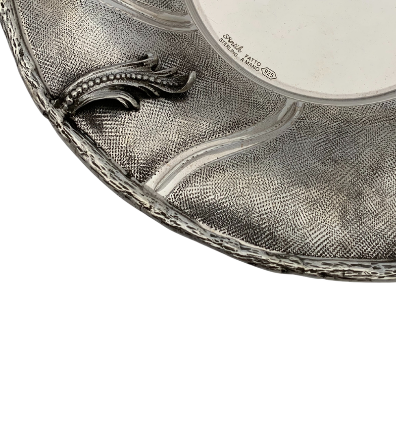 FINE 925 STERLING SILVER HANDMADE LEAF APPLIQUE MATTE & SHINY VIZNIZ CUP & TRAY