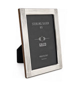 Gelco Italian 925 Sterling Silver & Wooden Back Glossy Striated Border Picture Frame (4x6)