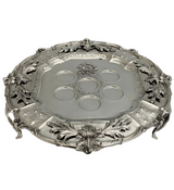 ITALIAN 925 STERLING SILVER HANDMADE FLORAL & LEAF APPLIQUE ORNATE SEDER PLATE