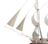 LARGE ITALIAN SILVER PLATED & WOODEN STAND HAND WROUGHT DETAILED SAILBOAT
