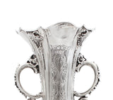 925 STERLING SILVER HAND CHASED & APPLIQUE FLOWER VASE WITH HANDLES