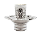 925 STERLING SILVER HANDMADE CHASED FLORAL DESIGNED MAYIM ACHRUNIM CUP & BOWL