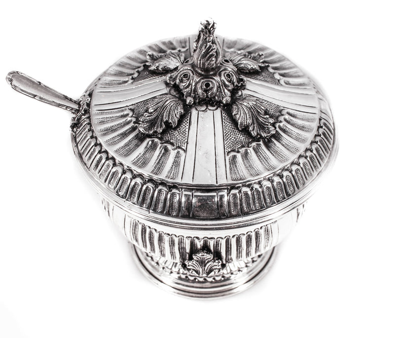 925 STERLING SILVER HANDMADE LEAF APPLIQUE MATTE & SHINY SUGAR HONEY DISH & LID