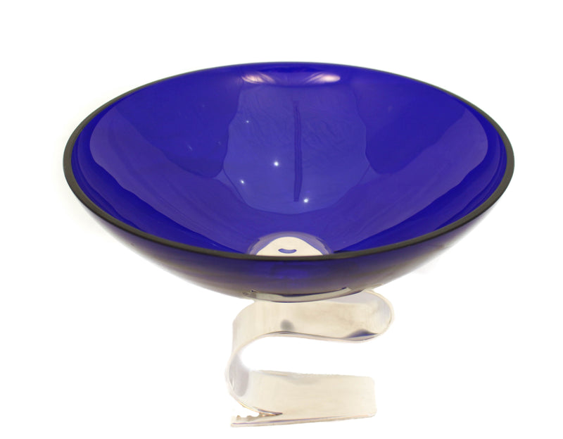 FINE ITALIAN 925 STERLING SILVER AND BLUE CRYSTAL MODERN BOWL WITH STAND