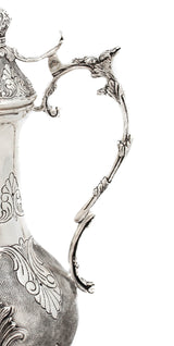 925 STERLING SILVER HANDMADE GLOSSY CHASED DESIGN & LEAF APPLIQUES OIL PITCHER