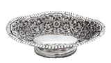 925 ANTIQUE STERLING SILVER HANDMADE CHASED HEAVY FLORAL REPOSSE OVAL DISH
