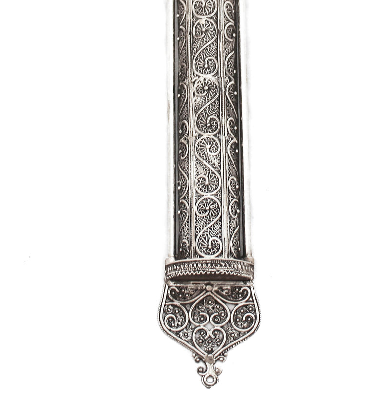 925 STERLING SILVER HANDCRAFTED INTRICATE FILIGREE MEZUZAH WITH CROWN