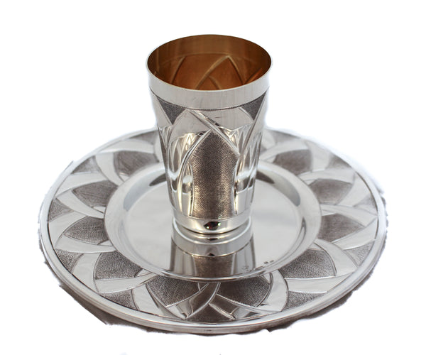 ITALIAN 925 STERLING SILVER HANDCRAFTED SLEEK MODERN CONTEMPORARY CUP & TRAY