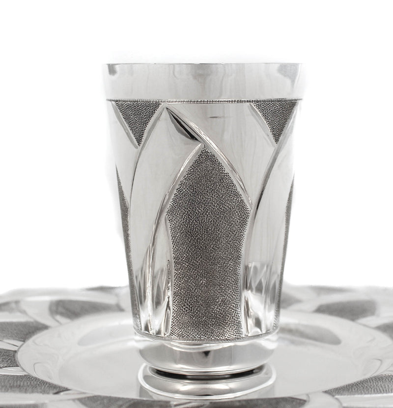 ITALIAN 925 STERLING SILVER HANDCRAFTED SLEEK MODERN CONTEMPORARY CUP & TRAY