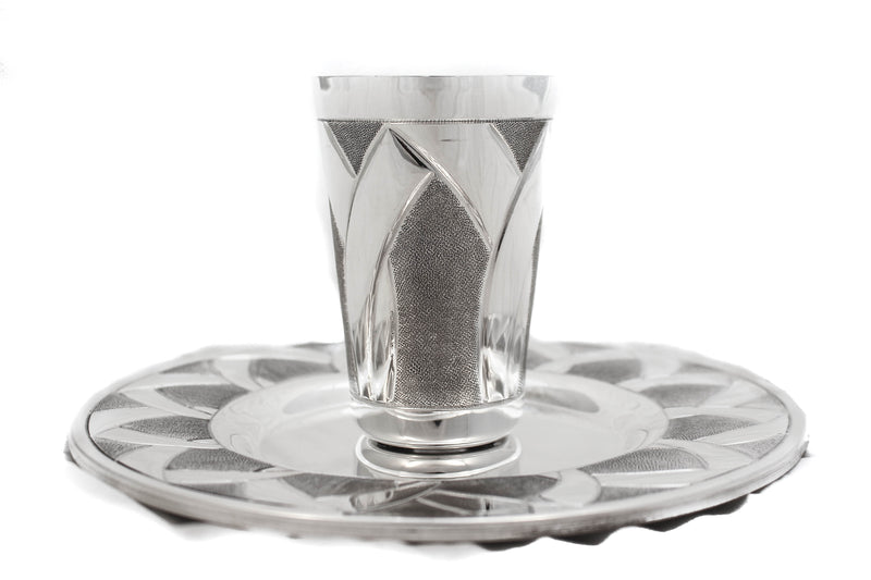 ITALIAN 925 STERLING SILVER HANDCRAFTED SLEEK MODERN CONTEMPORARY CUP & TRAY