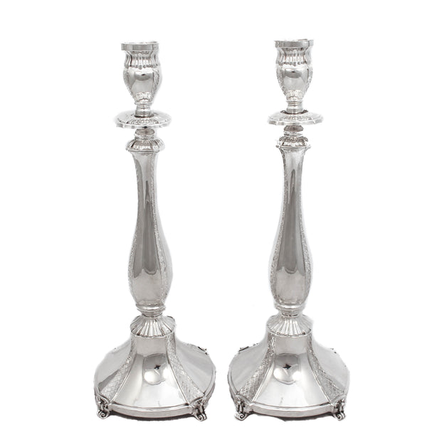 FINE 925 STERLING SILVER HANDCRAFTED DIAMOND CUT ROUND CANDLESTICKS