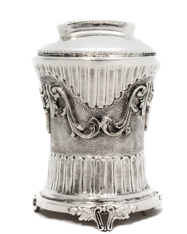 925 STERLING SILVER HANDMADE LEAF APPLIQUE CHASED MATTE & SHINY TZEDAKA BOX
