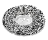 PAIR of 925 ANTIQUE STERLING SILVER HANDMADE CHASED FLORAL REPOSSE OVAL DISHES