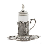 925 STERLING SILVER & GLASS LEAF APPLIQUE CROWN TOP HANDCRAFTED TEA SET & TRAY