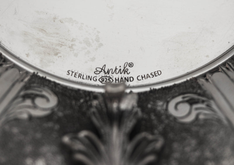 FINE 925 STERLING SILVER ROSE SHAPED VIZNIZ GARLAND DESIGNED COVERED CUP & TRAY