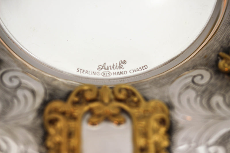 FINE 925 STERLING SILVER & GILDED VIZNIZ GARLAND DESIGNED COVERED CUP & TRAY