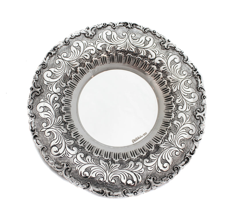 FINE 925 STERLING SILVER HANDMADE CHASED GARLAND DESIGN LEAF APPLIQUE CUP & TRAY