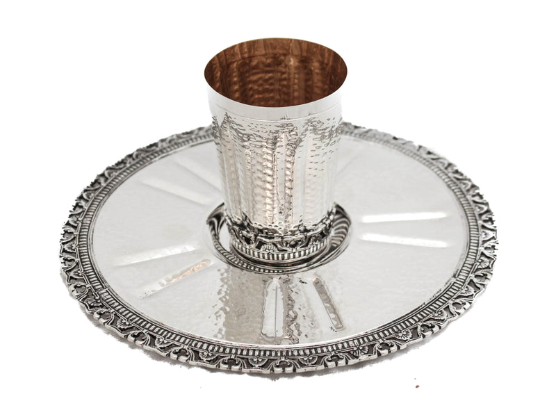 FINE 925 ITALIAN STERLING SILVER HANDMADE MODERN HAMMERED PATTERNED CUP & TRAY