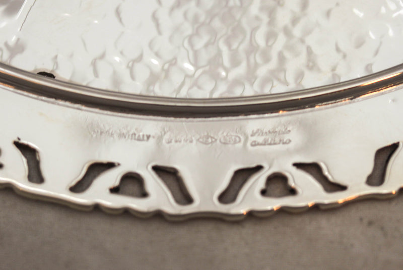 FINE 925 ITALIAN STERLING SILVER HANDMADE MODERN HAMMERED PATTERNED CUP & TRAY