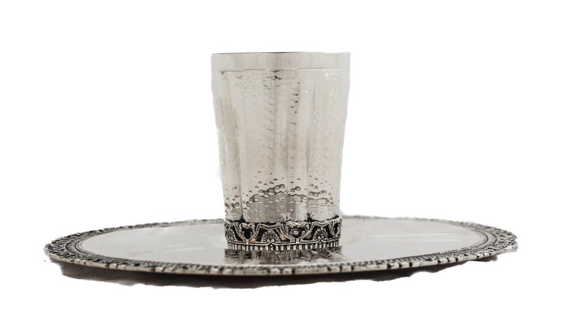 FINE 925 ITALIAN STERLING SILVER HANDMADE MODERN HAMMERED PATTERNED CUP & TRAY