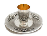 FINE 925 STERLING SILVER HANDMADE FLORAL SWIRL ORNATE BORDER CUP & TRAY