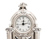 FINE ITALIAN SILVER PLATED SWIRL CHASED ORNATE TABLE CLOCK WITH PENDULUM