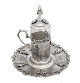 925 STERLING SILVER & GLASS LEAF APPLIQUE HANDCRAFTED TEA SET & TRAY