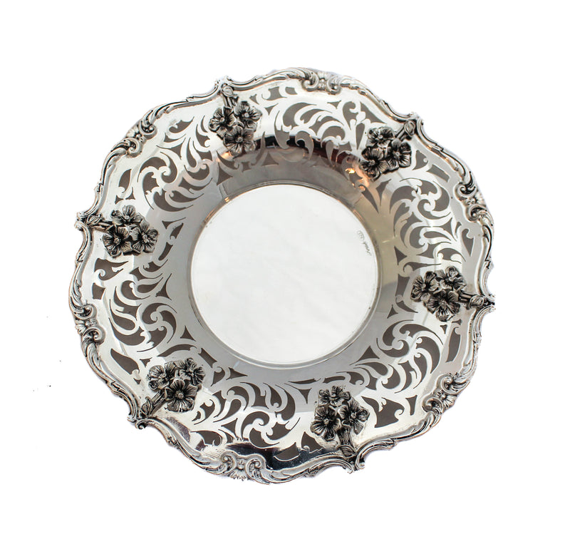 FINE 925 STERLING SILVER HANDMADE FLORAL SWIRL ORNATE BORDER CUP & TRAY